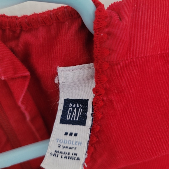 GAP Toddler girls 2T Red Floral Embroidered Corduroy Jumper Dress A-line - Picture 9 of 10